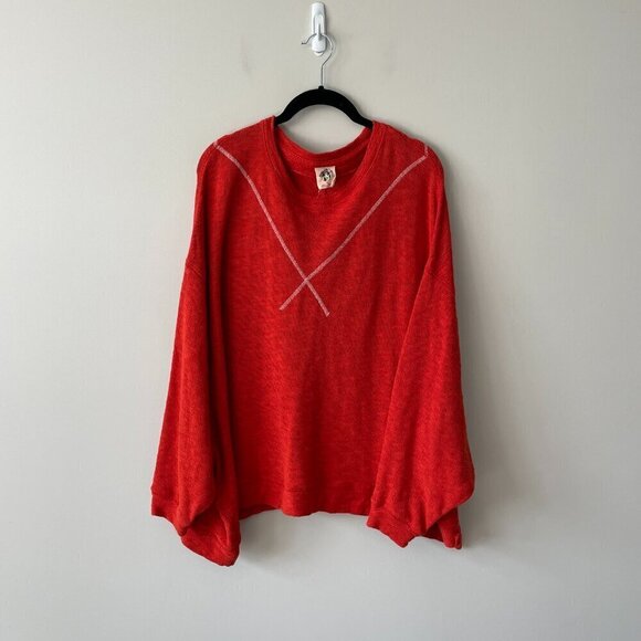 We The Free Come Again Tee Batwing Sleeve Round Neck Knit Casual T-Shirt Red XS - Picture 2 of 7